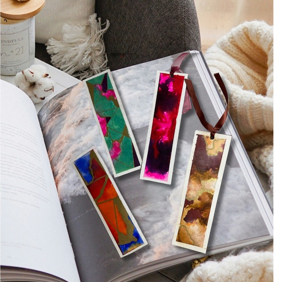 Set of 4  Bookmarks Vibrant Hand Painted Original Watercolor Abstract Design - Picture 7 of 7